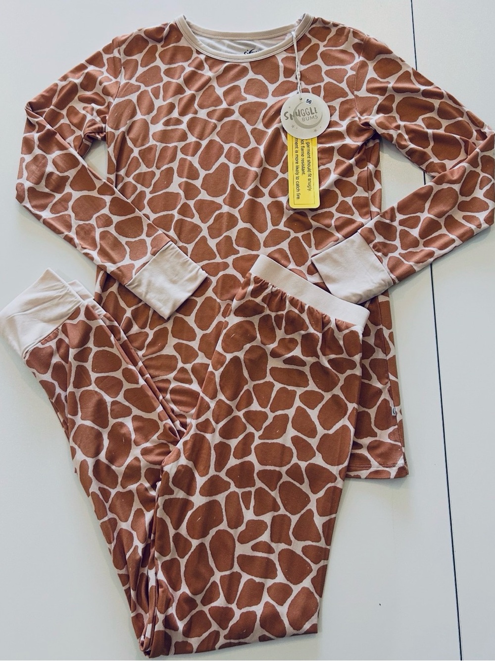 Snuggle Bums Giraffe Print Kids Bamboo Set - Brown Cream
